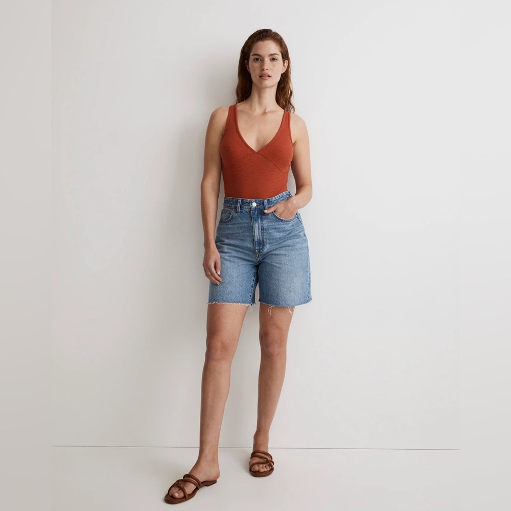 MADEWELL Deep V-Neck Thong Bodysuit, size XL Color : Ground Madder